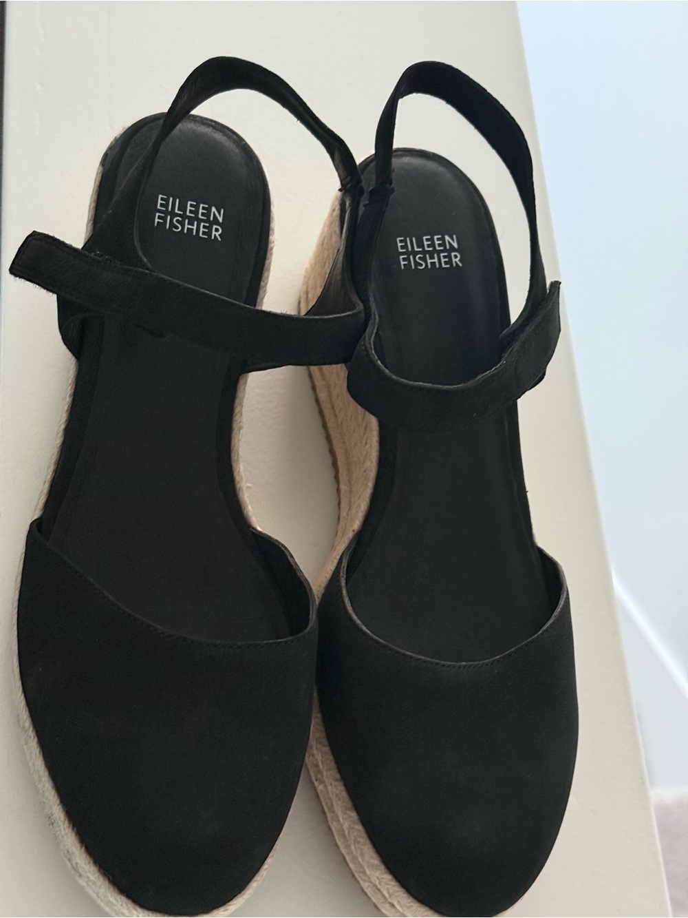 Eileen Fisher Nessa Black Espadrille Wedge Sandal Size 10 - Picture 3 of 11